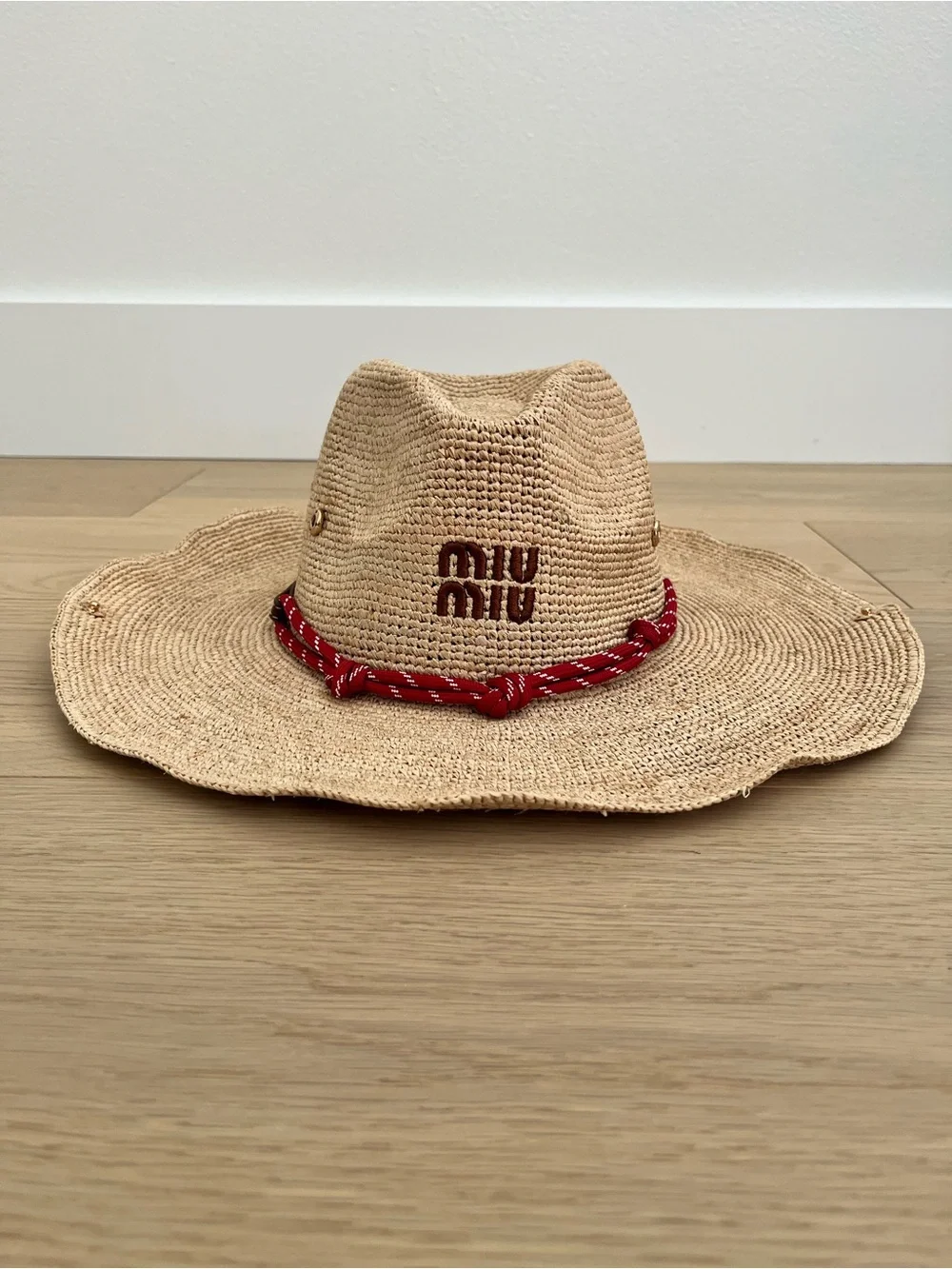 Miu Miu Straw Cowboy Hat With Red Rope Detail - Picture 6 of 7